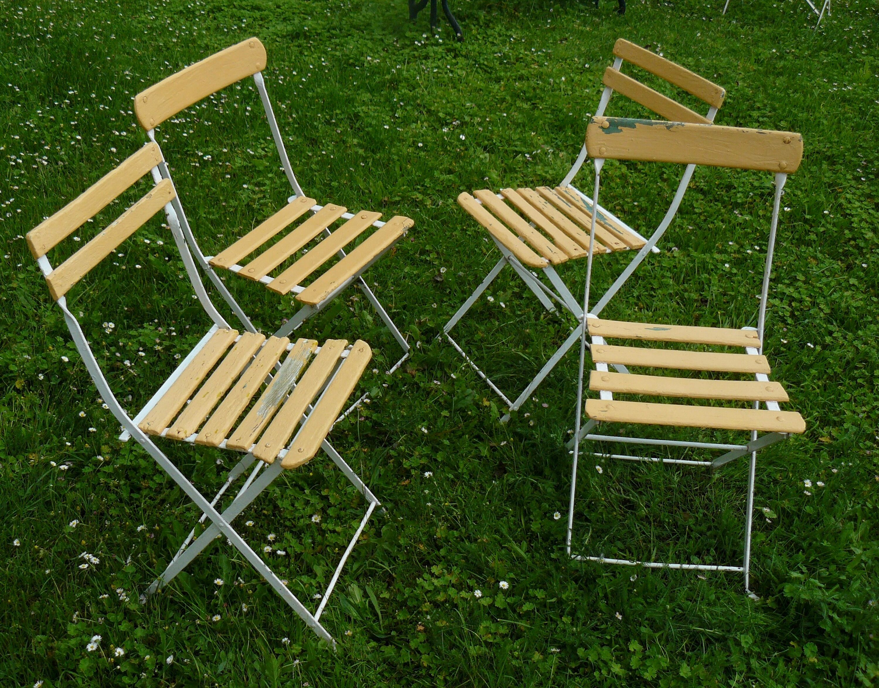 Lot de 4 chaises de jardin pliantes à lattes vintage 1940