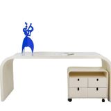 Desk and its cardboard box in white lacquered plywood. 1970s.