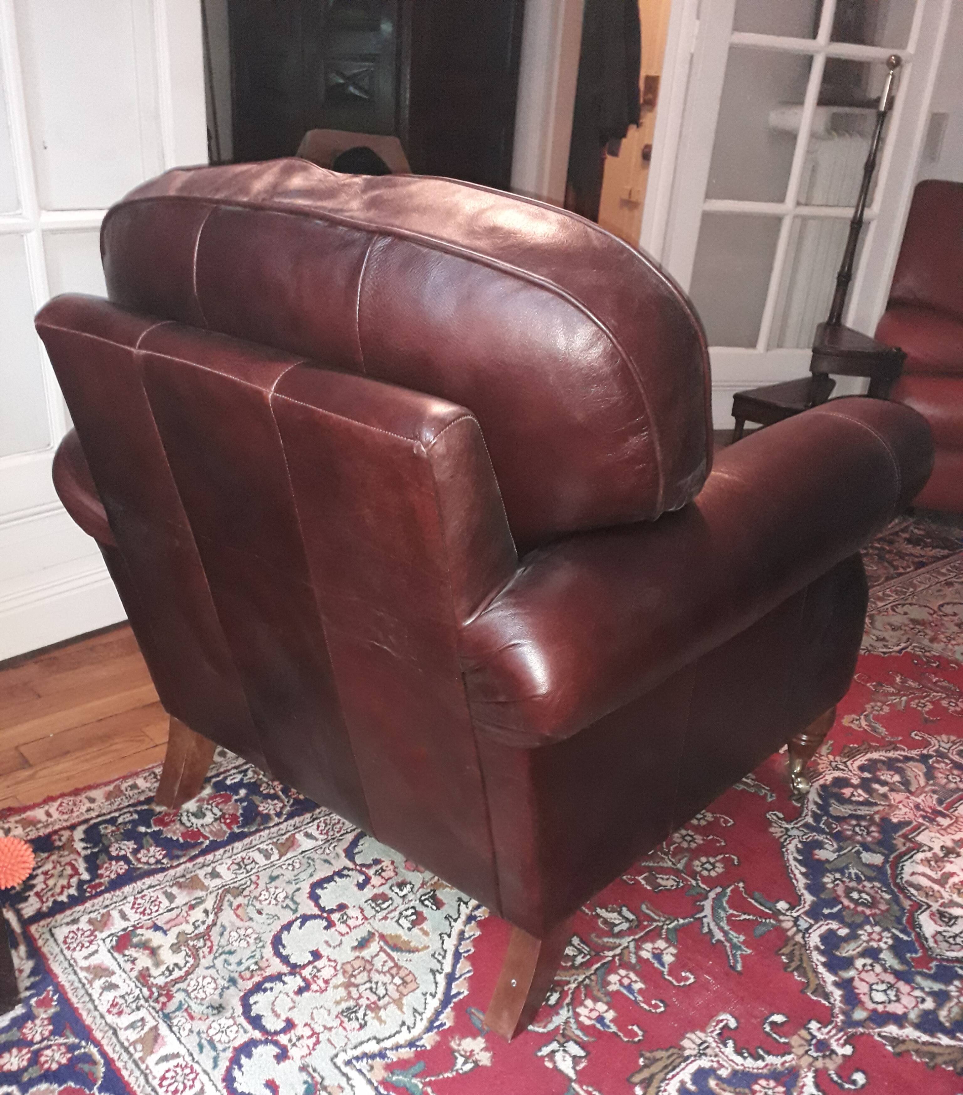 Napoleon III style leather armchair pair