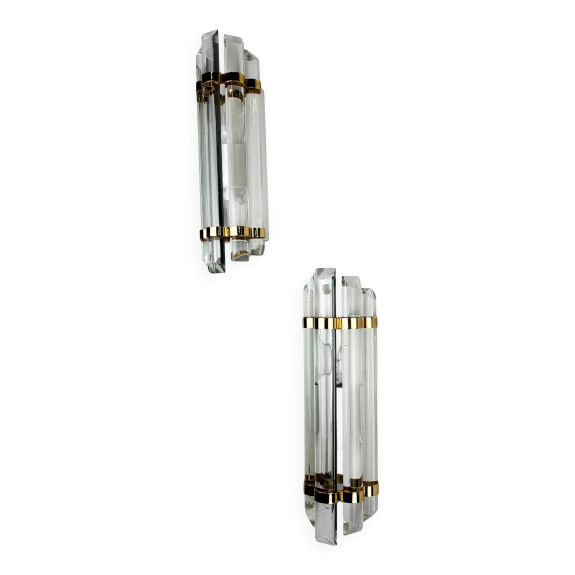 Pair of Venini half-moon wall lights – cut crystal glass & brass, Italy 1970s