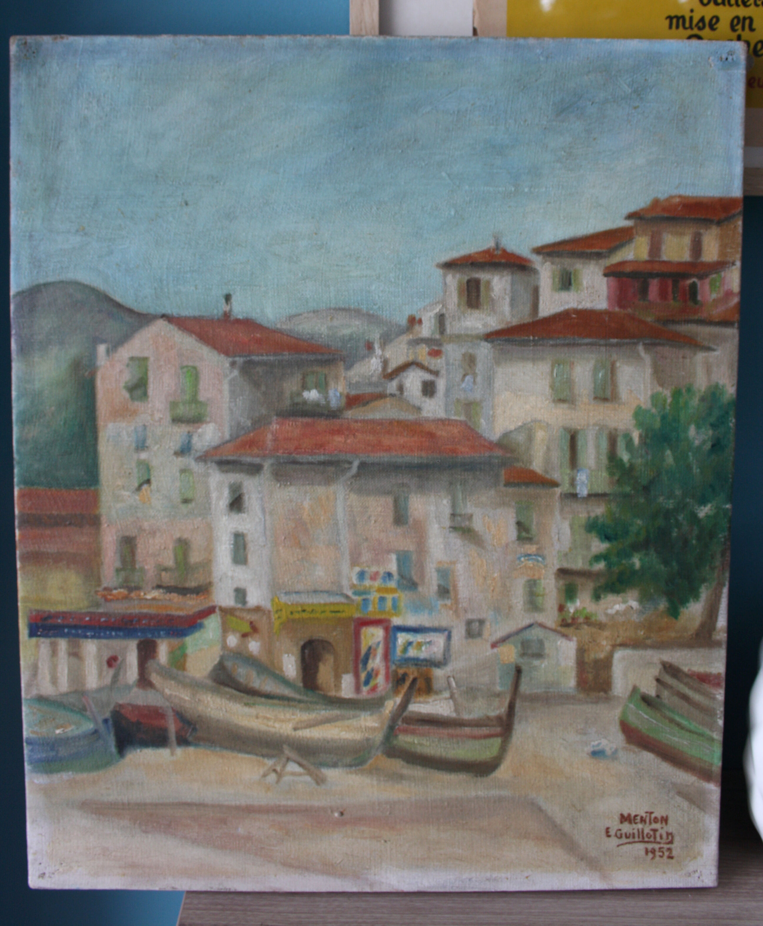 Oil on canvas representing Menton 1952