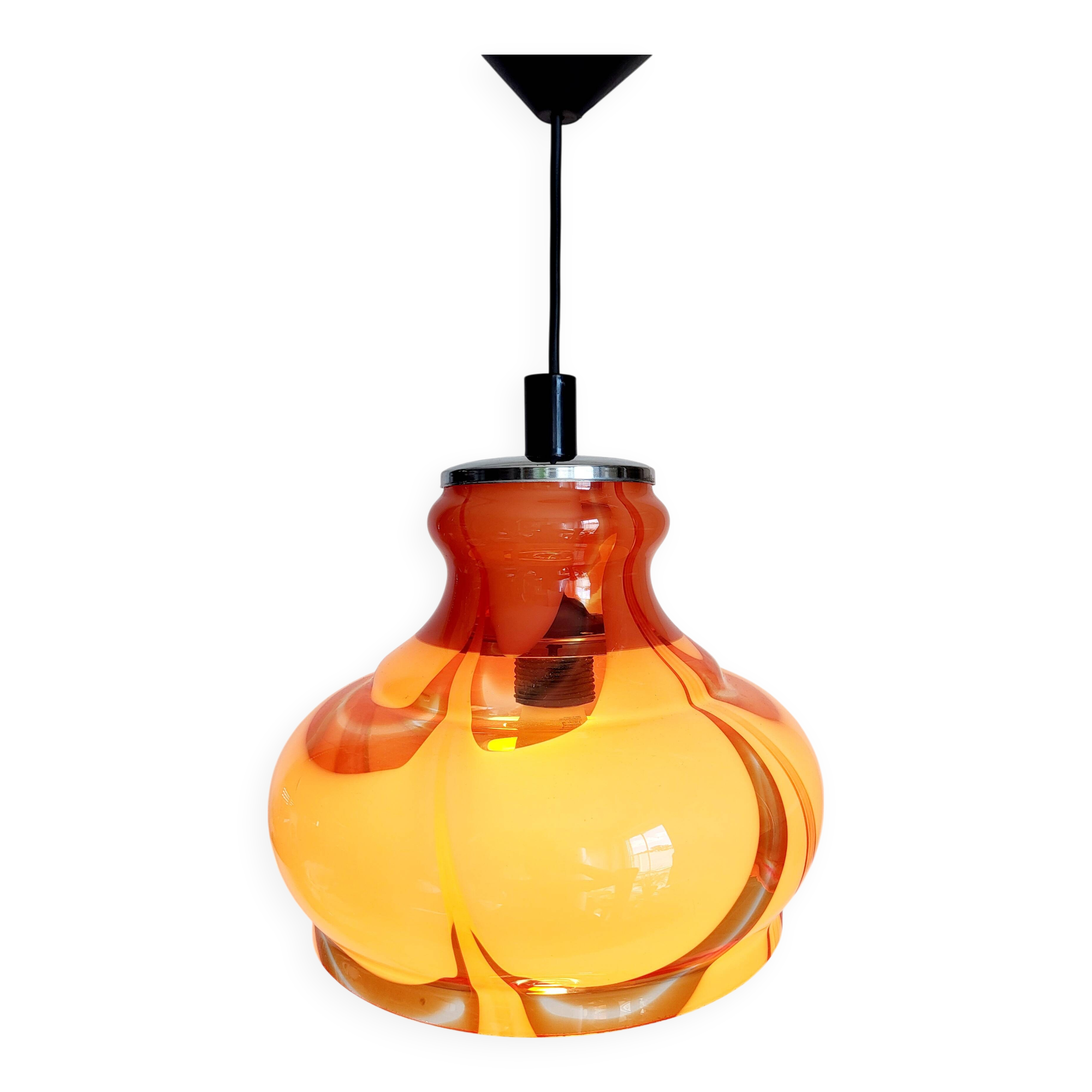Lampe à suspension vintage en glaçure de Murano, Carlo Moretti, Italie, Jaren 1960