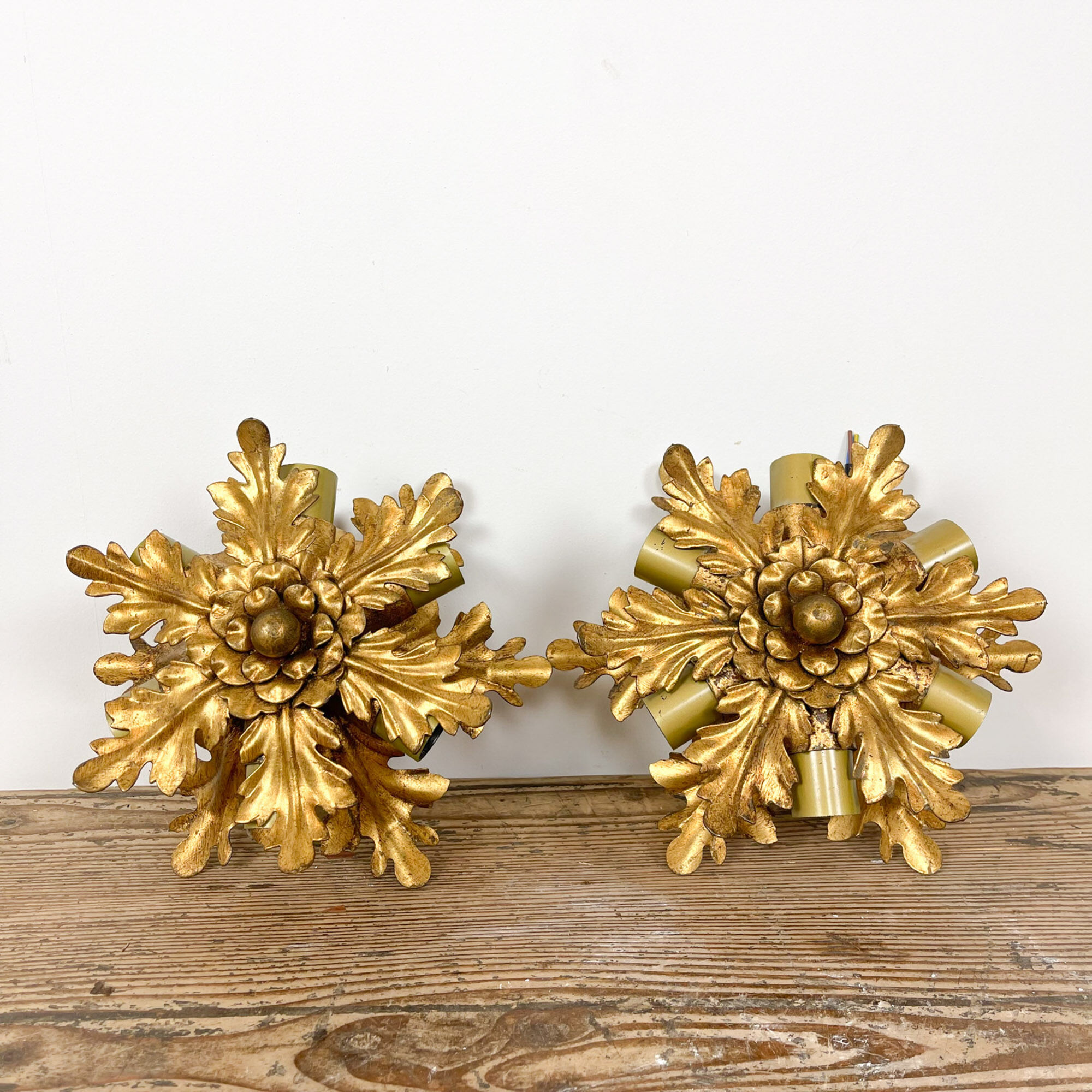 Set of two vintage golden banci firenze flower ceiling lamps small