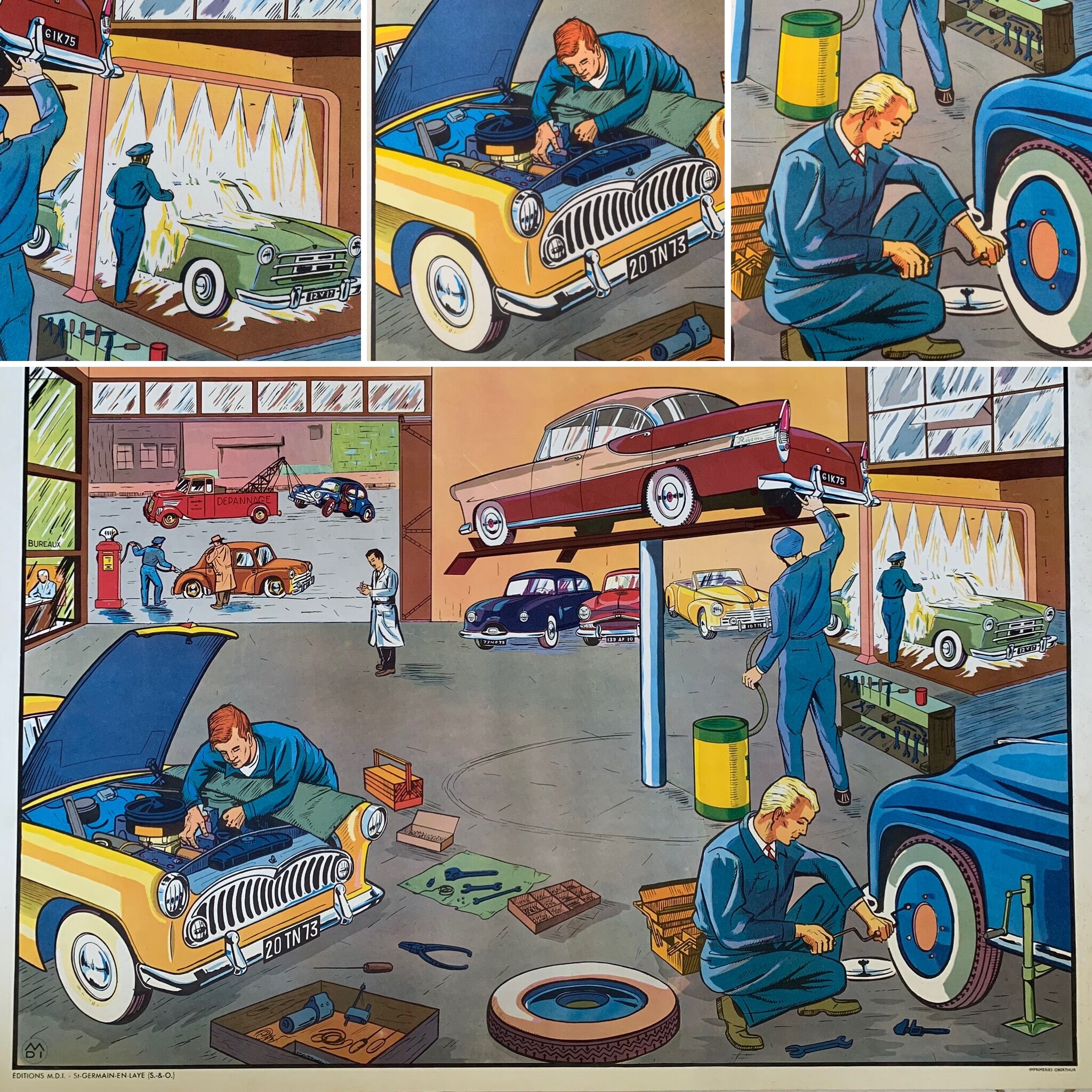 School poster 1960 framed double-sided n14bis The butcher charcutier- n 15 The garage