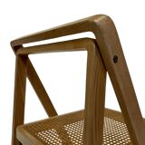 set of four mid century modern folding chairs, wood and webbing chair, italy 1970s design
