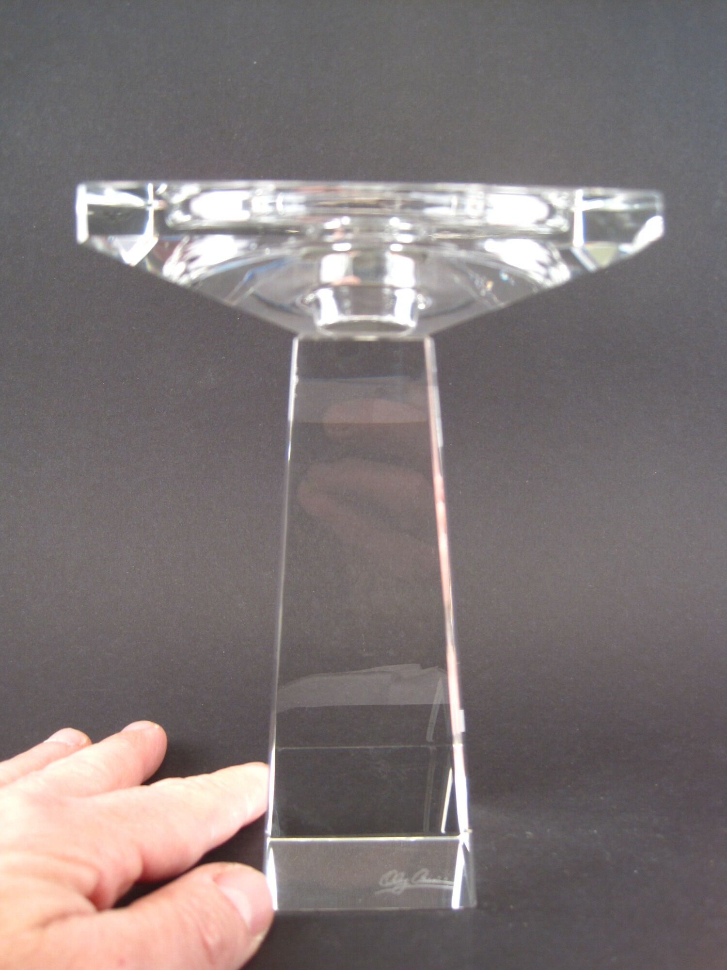 Pair of modernist crystal candle holders signed oleg cassini