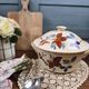 Large vintage soup tureen Digoin Sarreguemines – Brown and blue floral decoration