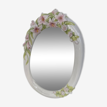 Flowered oval ceramic mirror