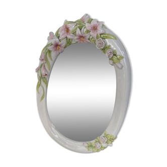 Flowered oval ceramic mirror