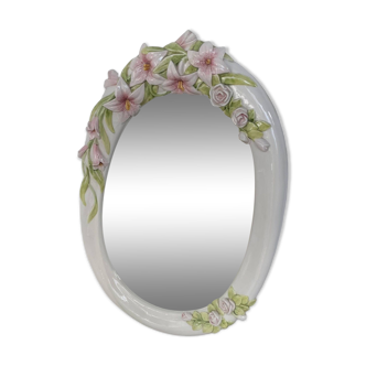 Miroir céramique ovale fleuri