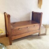 Ancien banc coffre à rouleaux en bois massif