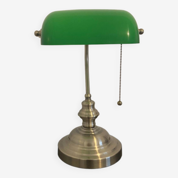 Lampe de bureau banquier ancien bronze notaire art deco opaline verte vintage