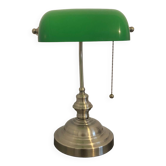Old bronze notary banker desk lamp art deco green opaline vintage