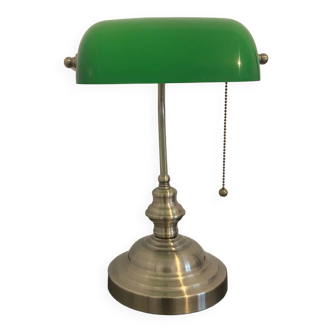 Old bronze notary banker desk lamp art deco green opaline vintage