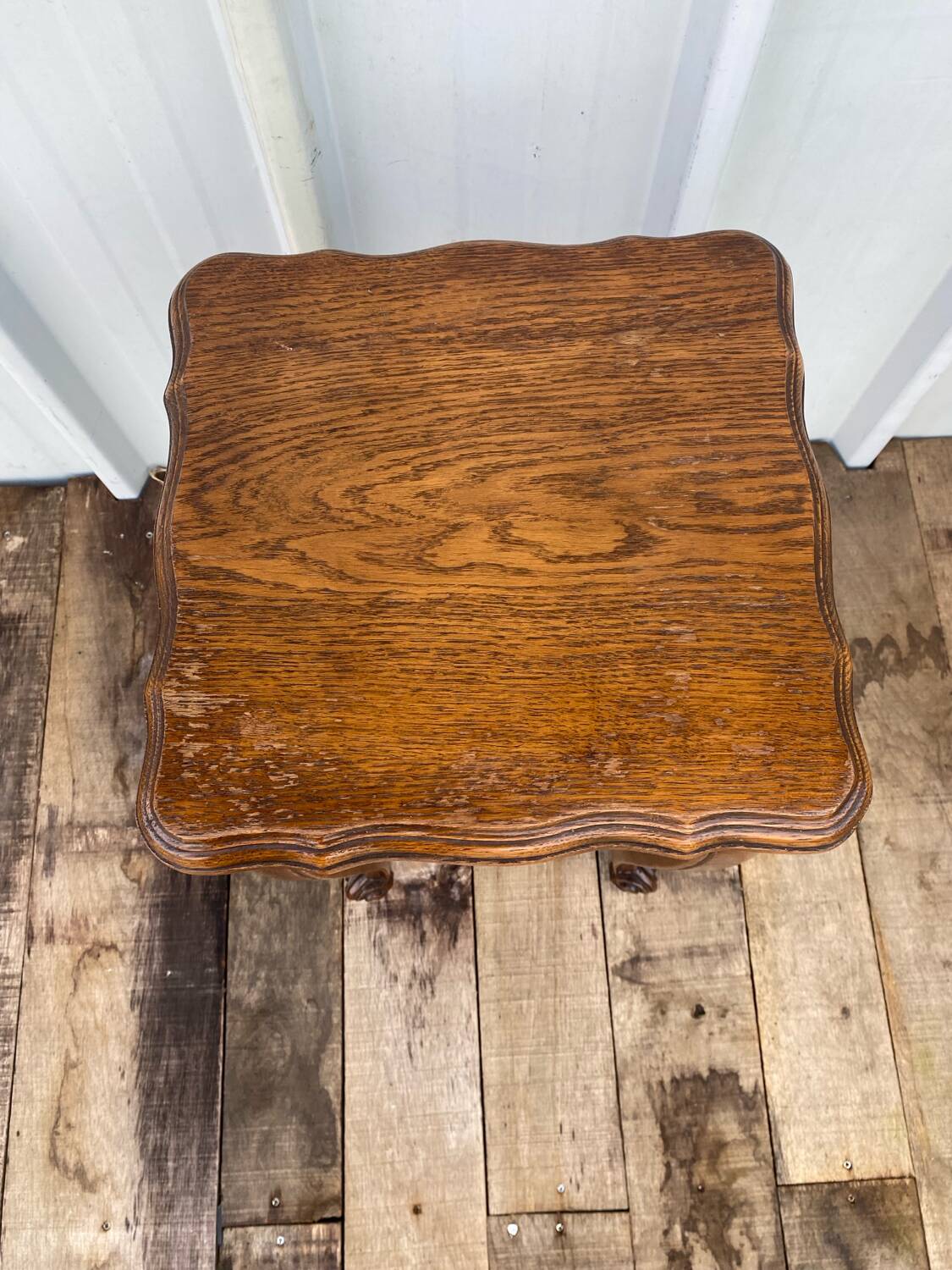 Antique louis xv style solid oak side table with curved legs vintage
