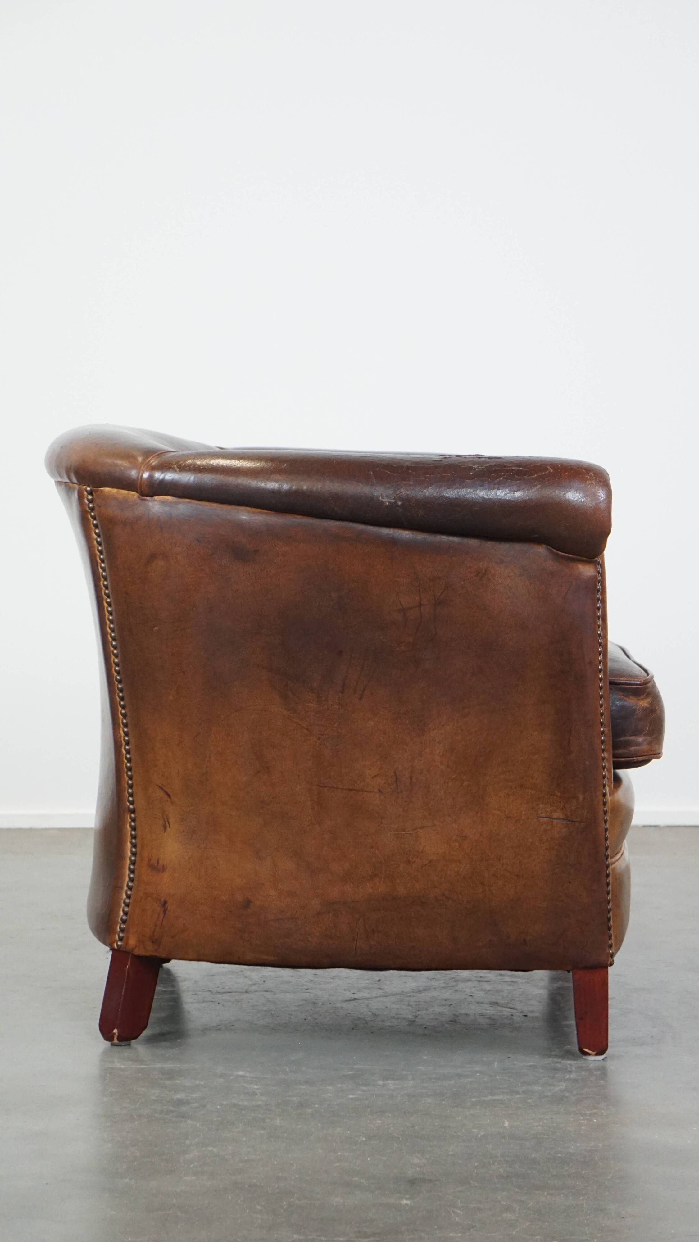 Cognac-Colored Sheepskin Leather Club Chair