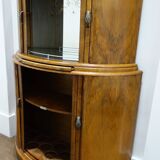 Art deco half moon cocktail bar cabinet in walnut