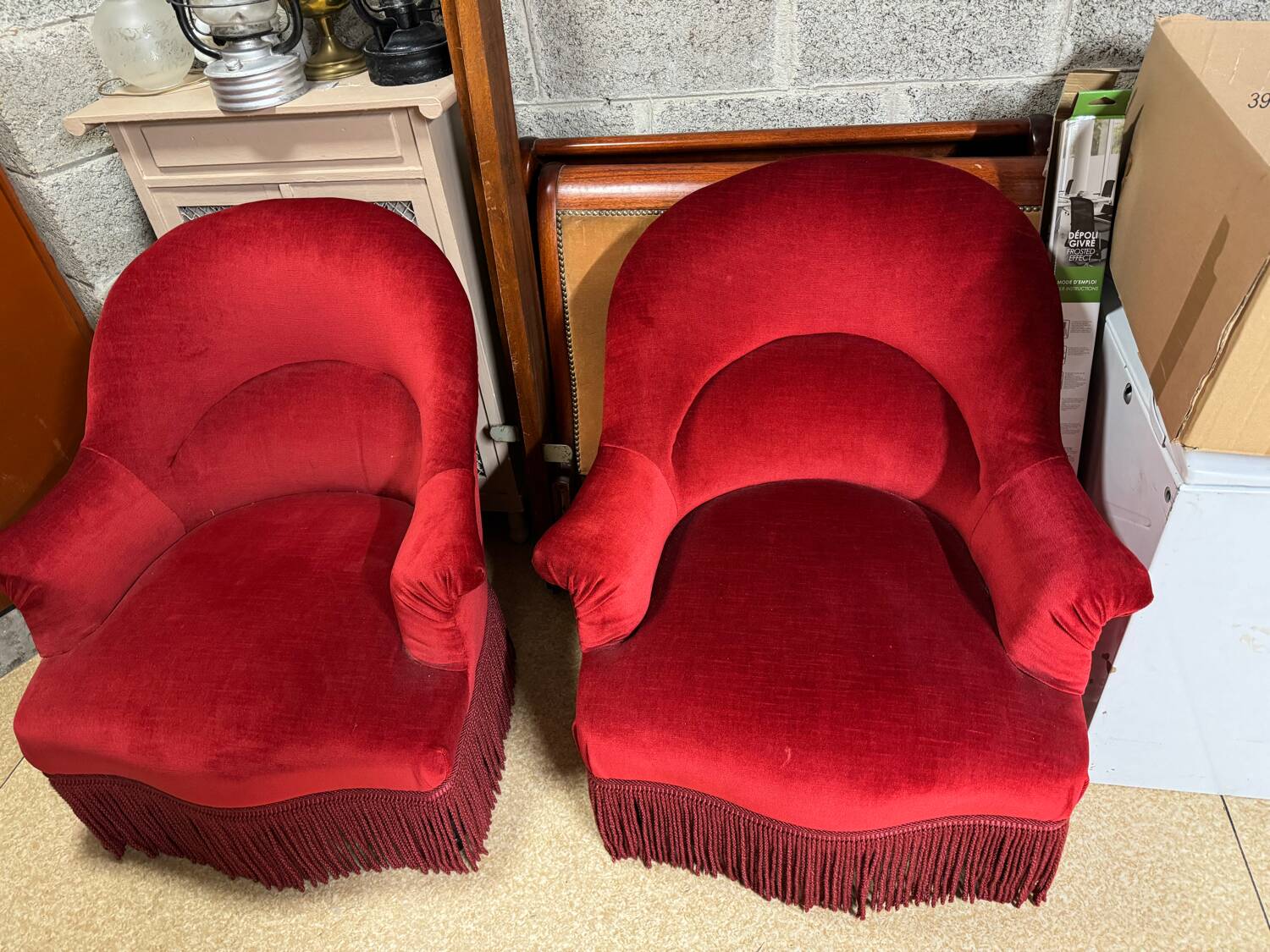 Pair of red toad theater armchairs