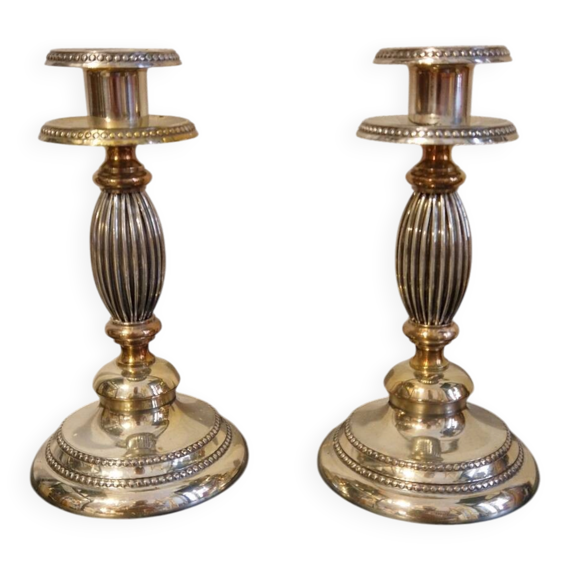 Pair of vintage silver-plated metal candlesticks
