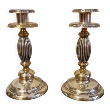 Paire bougeoirs métal argenté ancien vintage