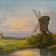 Old painting "Landscape at sunset" Mill HST signed Taerb