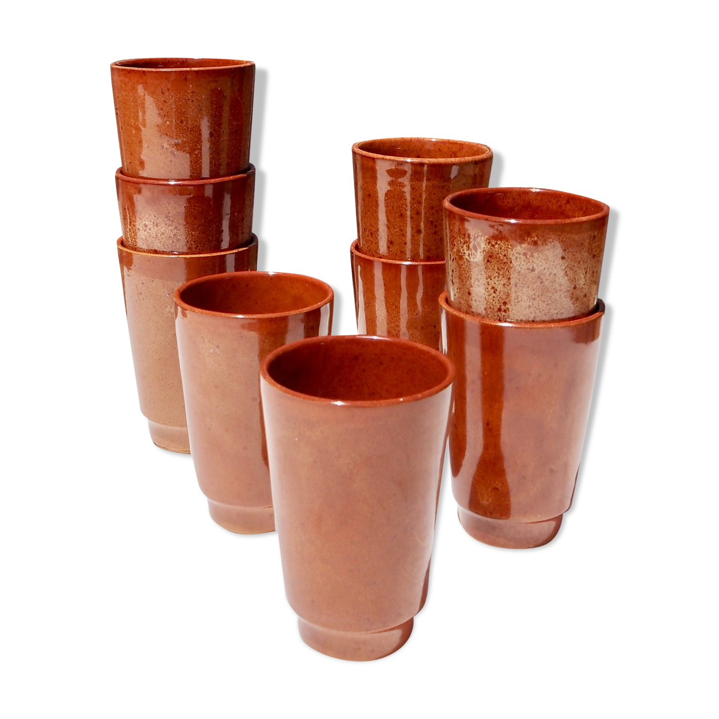 Set of 9 cups glazed stoneware cups