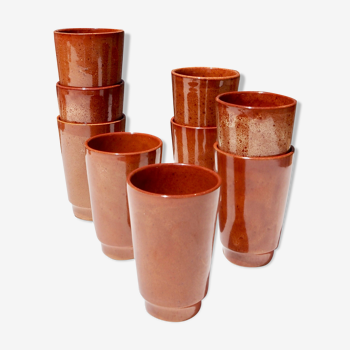 Set of 9 cups glazed stoneware cups