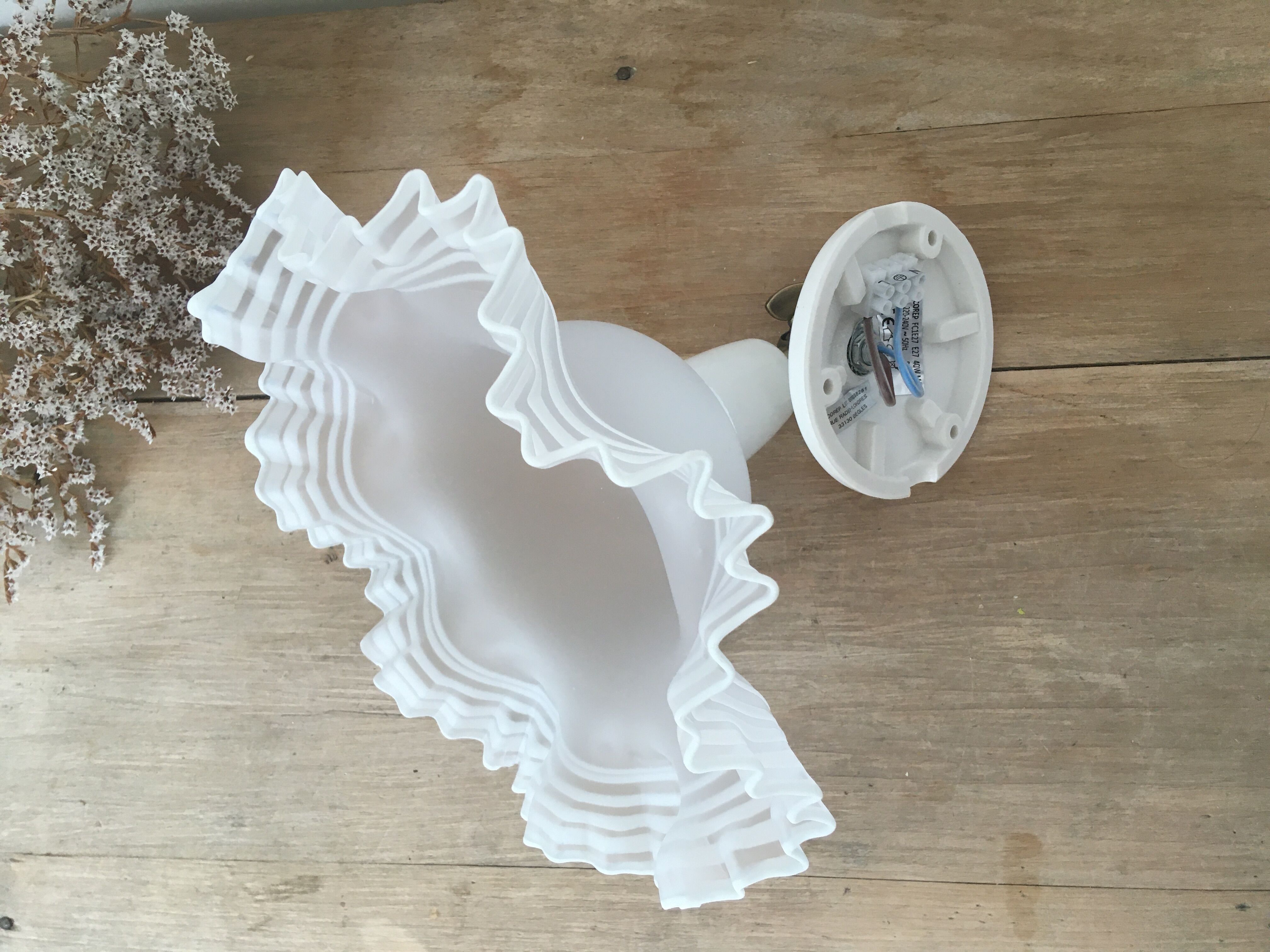 Tulip wall lamp glass collar and porcelain base