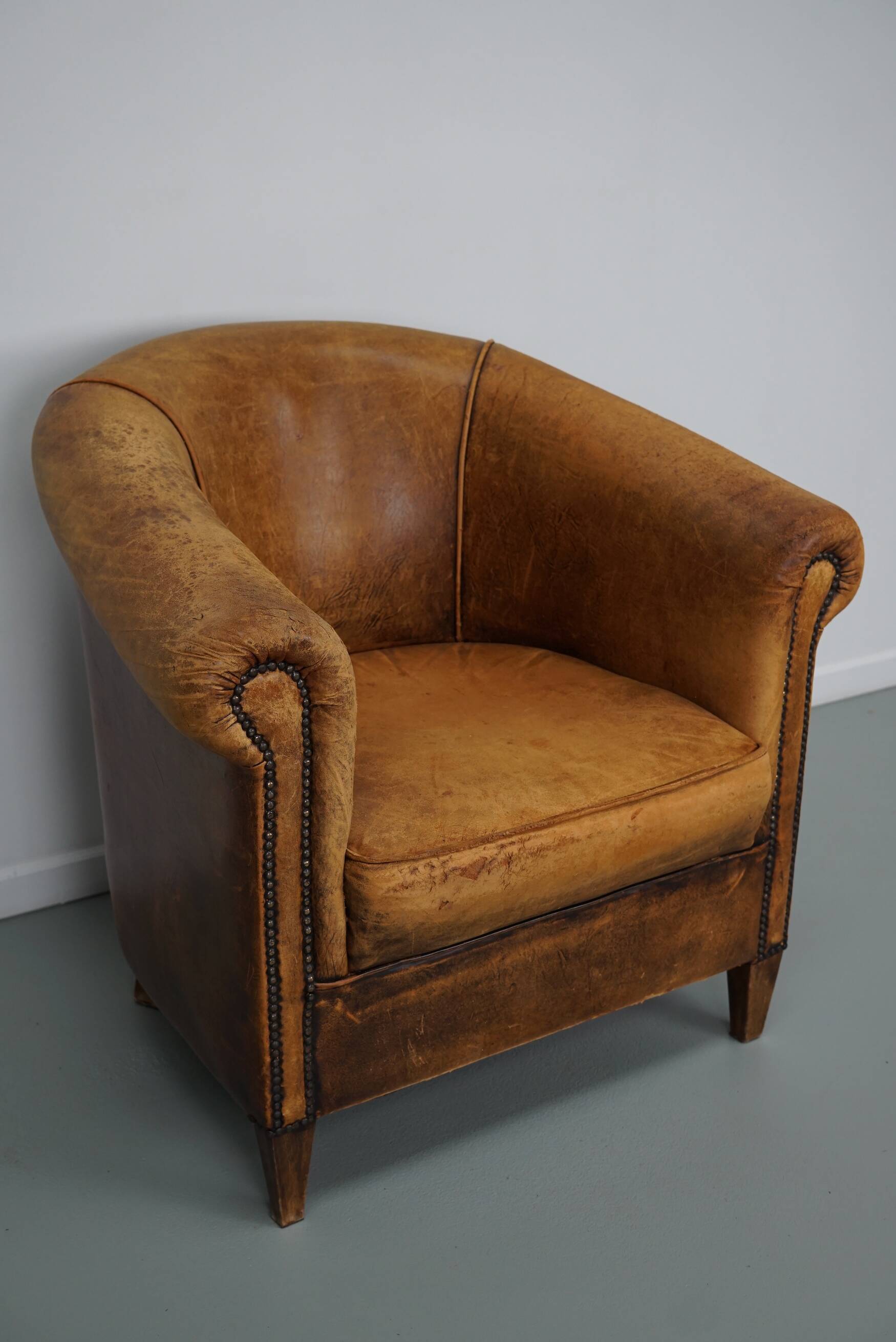 Fauteuil Club Vintage en Cuir Couleur Cognac, Pays-Bas