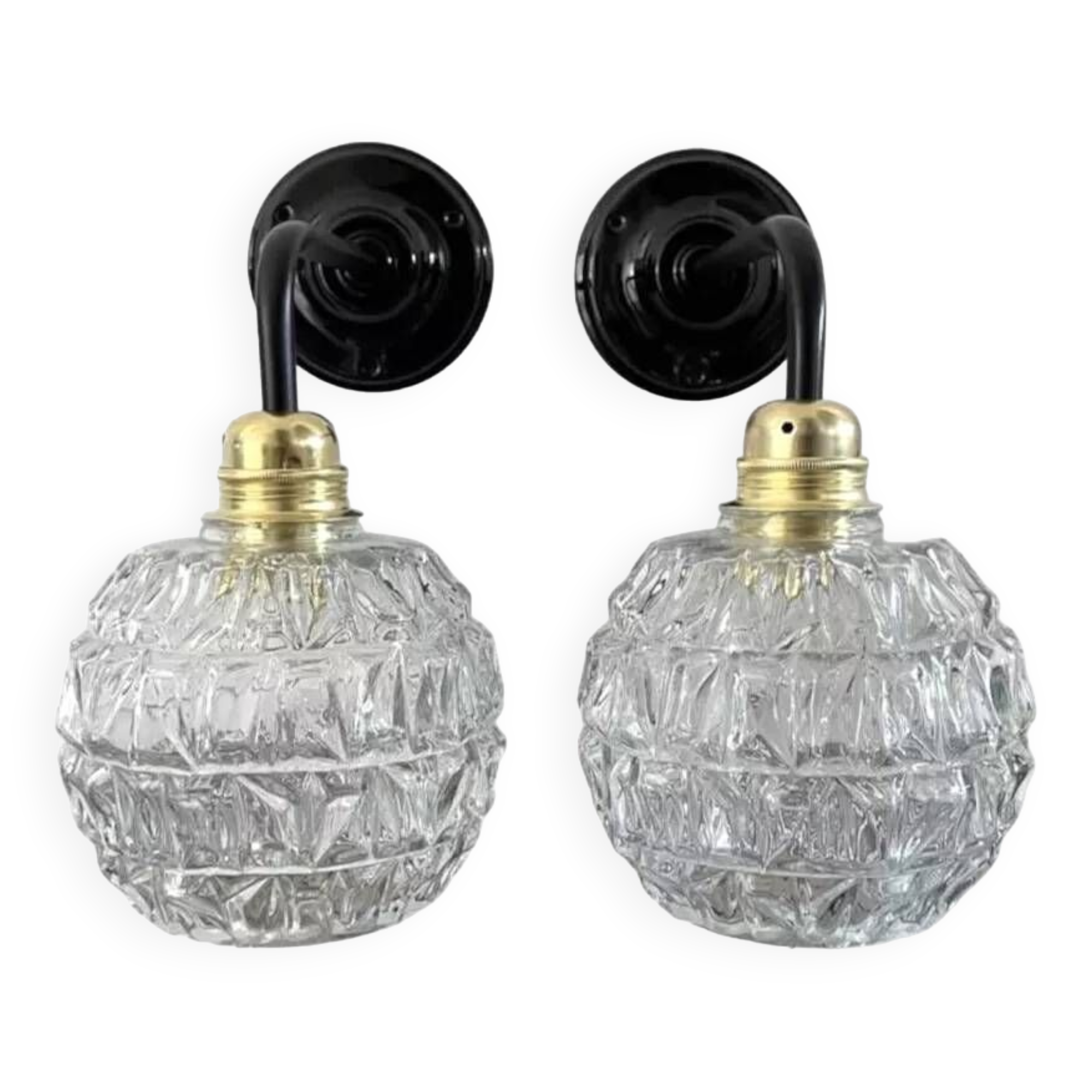 Pair of chiseled glass wall sconces