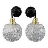 Pair of chiseled glass wall sconces