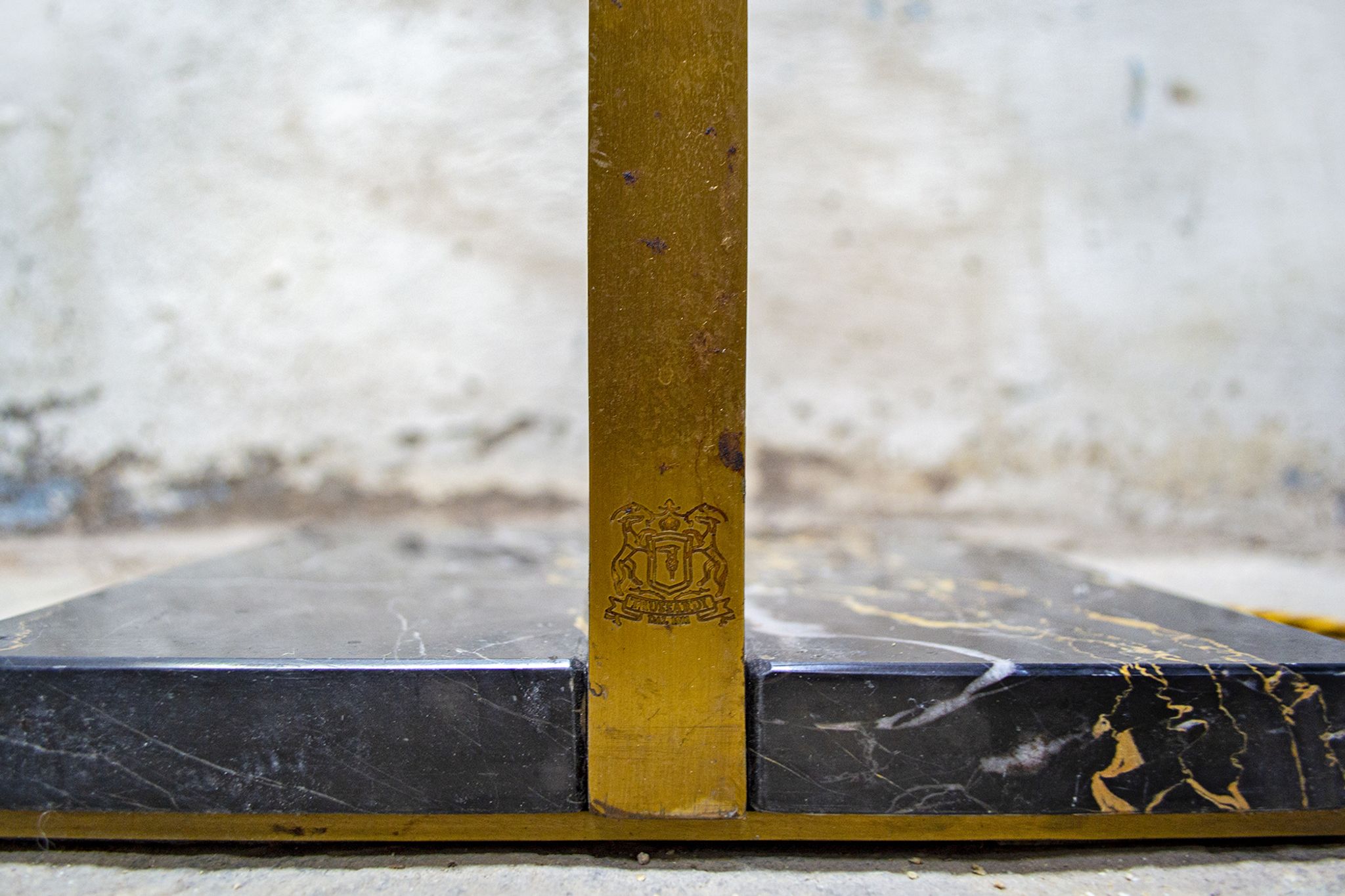 Brass, marble and leather lamp designed by Trussardi Atelier Anni 2000 For the theatre restaurant in
