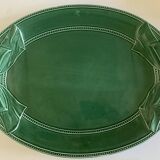 XXXL oval earthenware centerpiece dish with pearl decor, green covered, 1960s