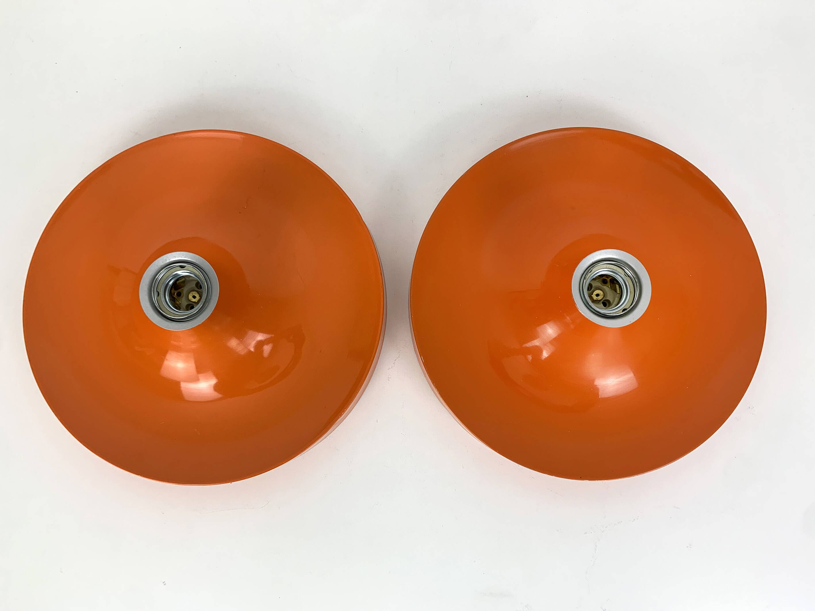 Pair of Space Age Teka wall lights, Germany in aluminum, Flush, Disc, 1960-70
