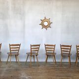 Series of 6 Scandinavian chairs or vintage wooden bistro