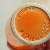 Large orange losangic vase - Laurentian pottery - 80s / 90s