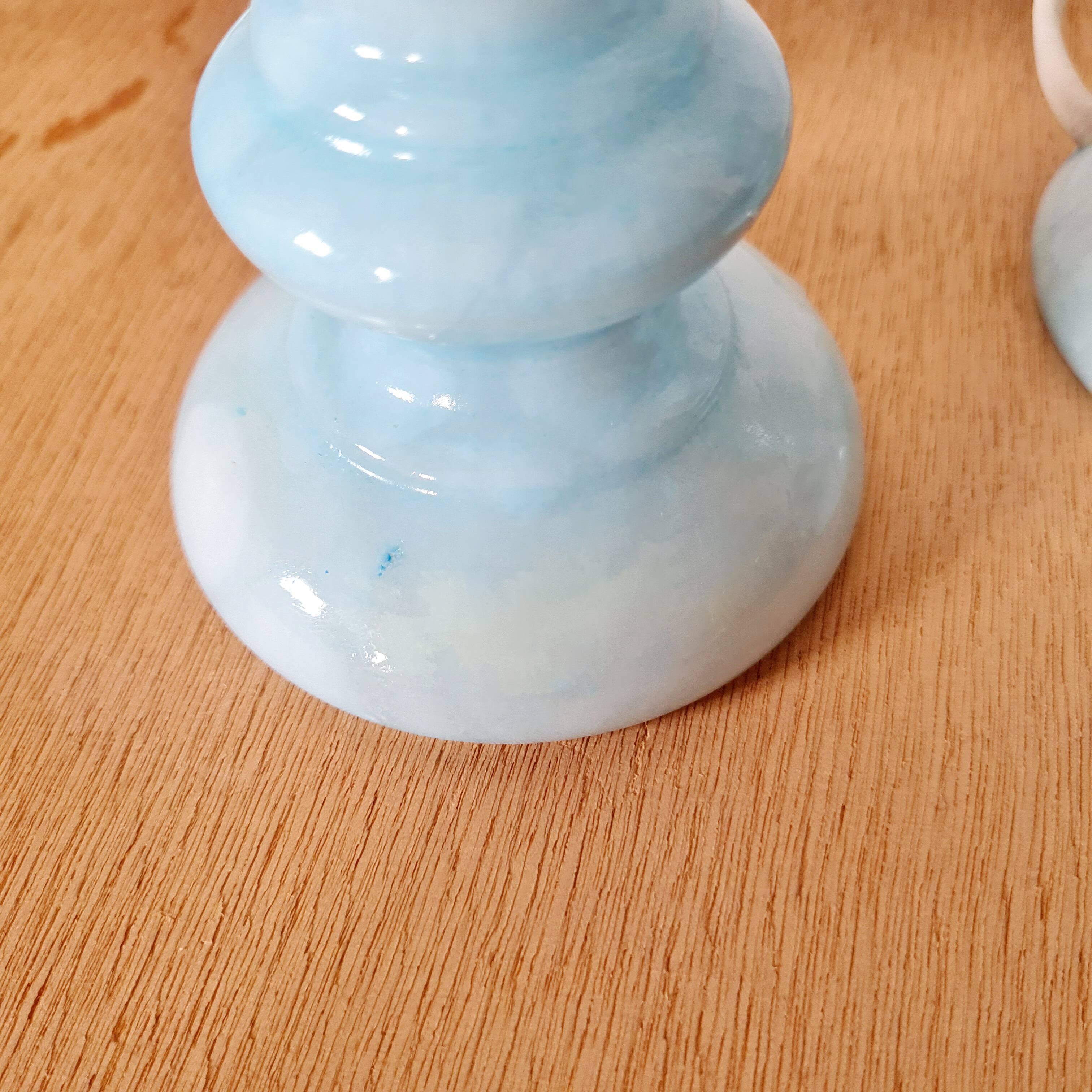Pair of vintage azure blue alabaster bedside lamps