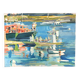 Oil on canvas signed, fishing port with colourful boats.