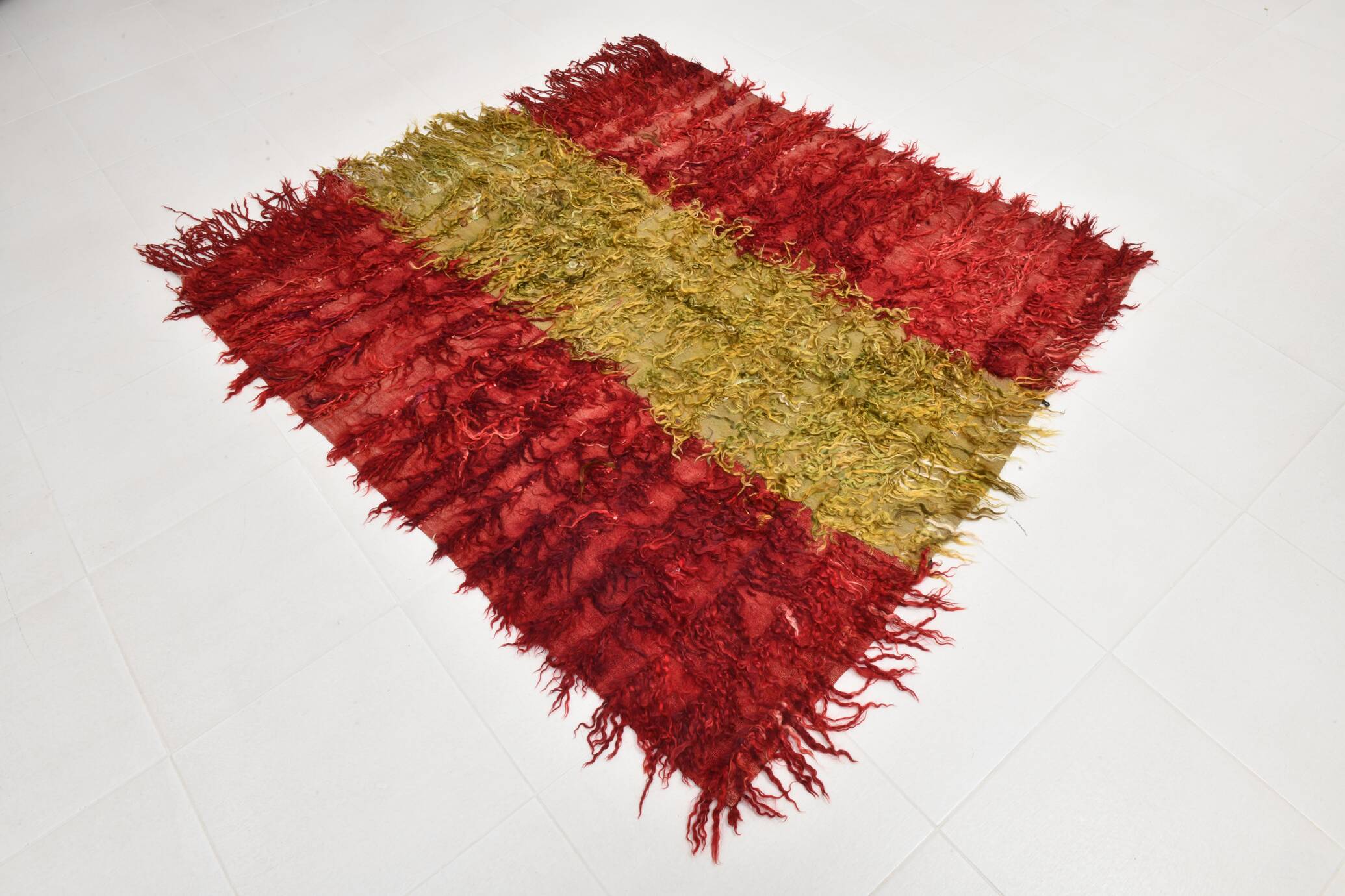 5x5 Square Green Red Vintage Kilim Rug, 145x157Cm