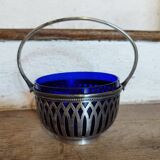 50s sugar bowl in glass and silver metal