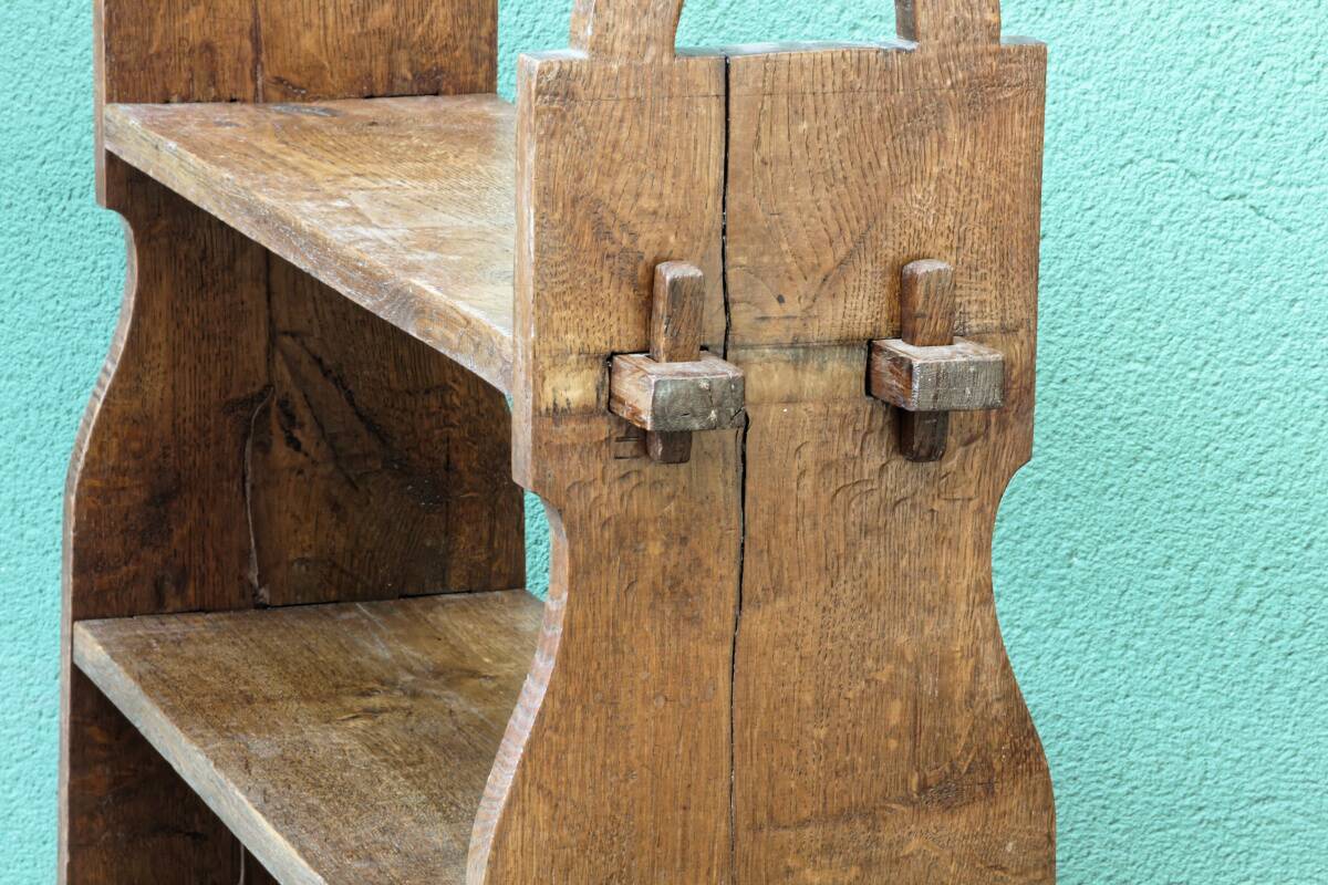 Brutalist oak shelving unit, 1950s