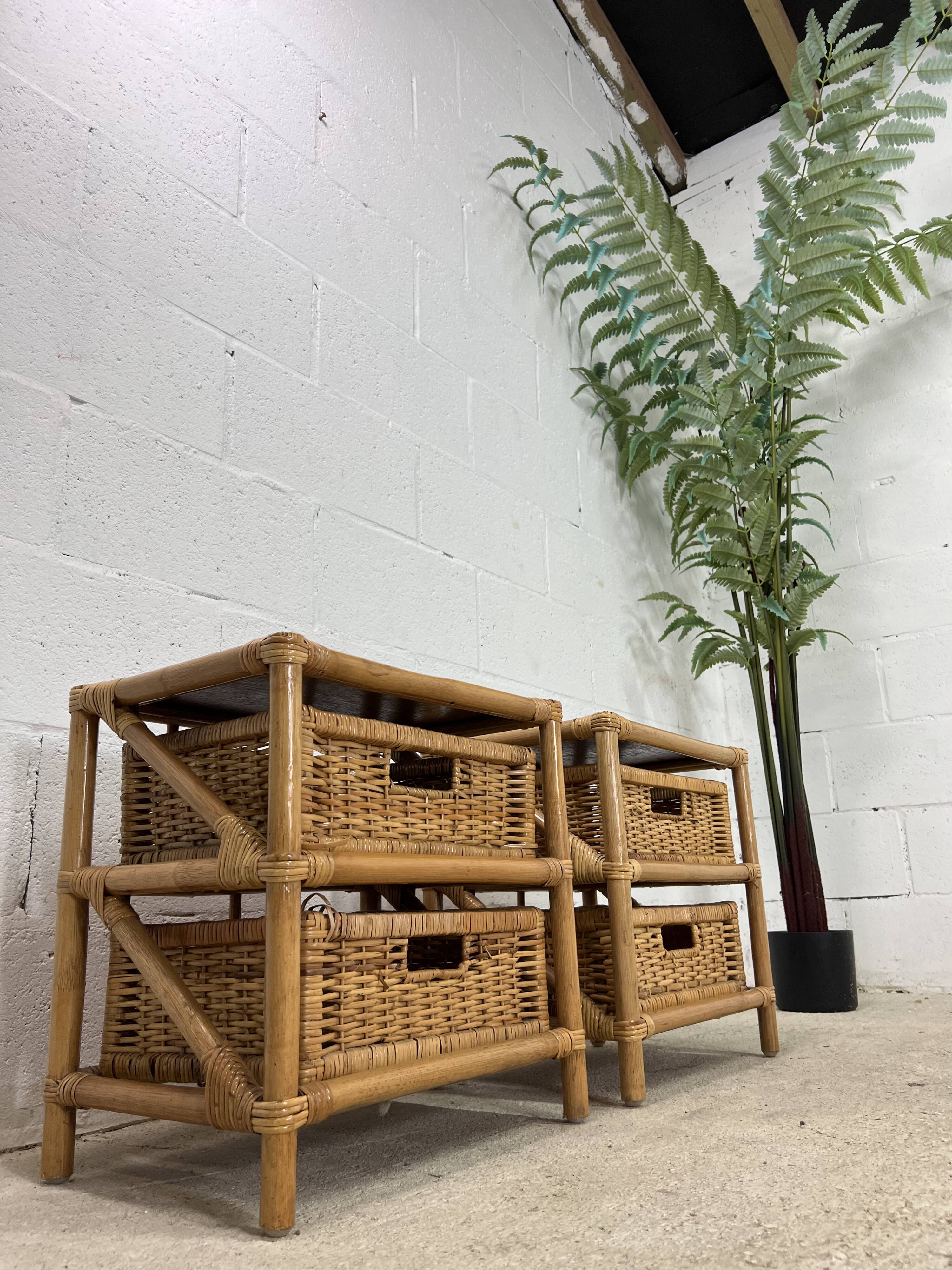 Set of 2 vintage wicker dressers / bedside tables