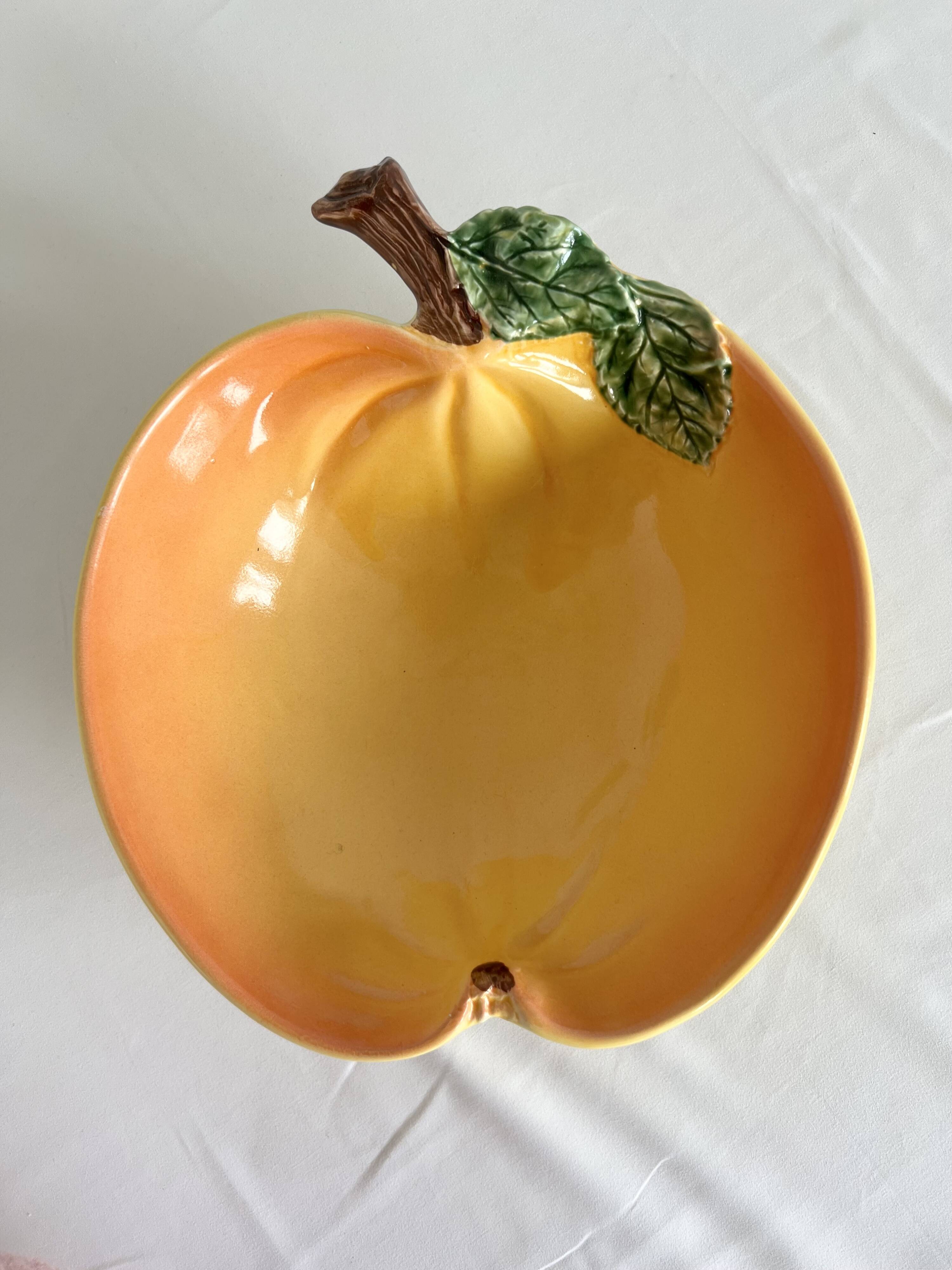 Large vintage salad bowl slip apple shape hand painted earthenware