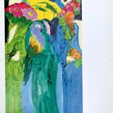 Art poster after Walasse TING, Untitled in blue and green (vertical format)