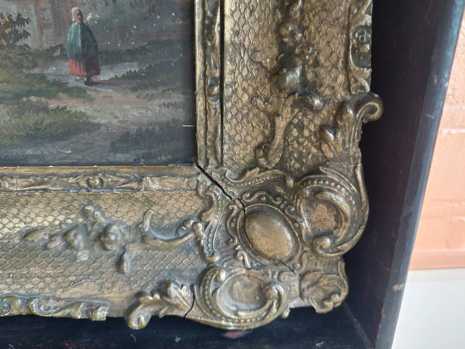 Peinture originale antique.Huile sur bois.