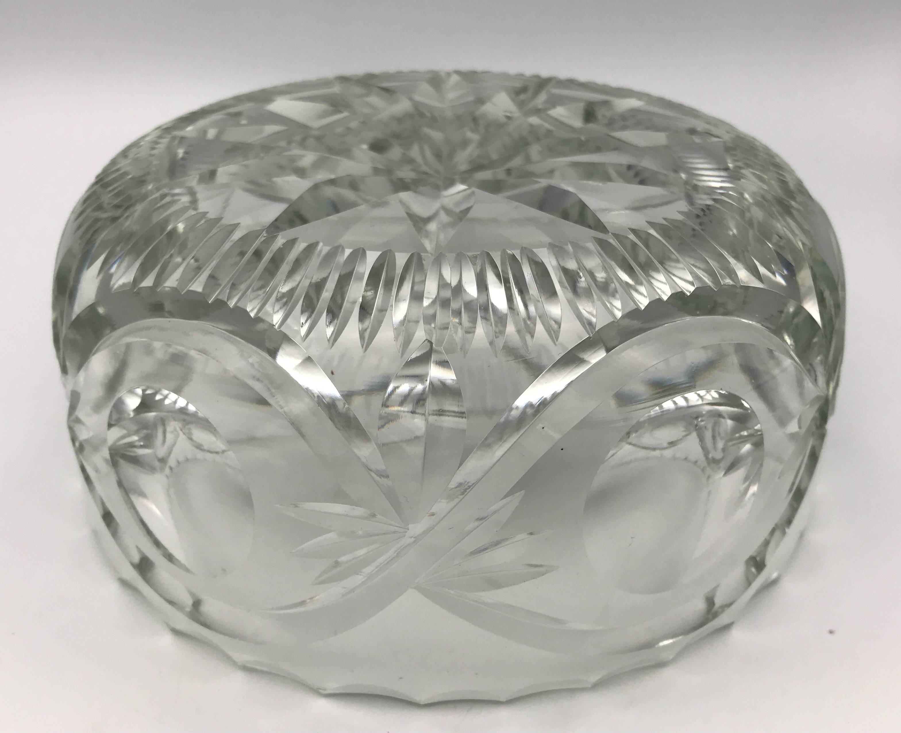FRUIT CUTTER, SALAD BOWL in Solid CRYSTAL decorated with Hand-Cut PATTERNS