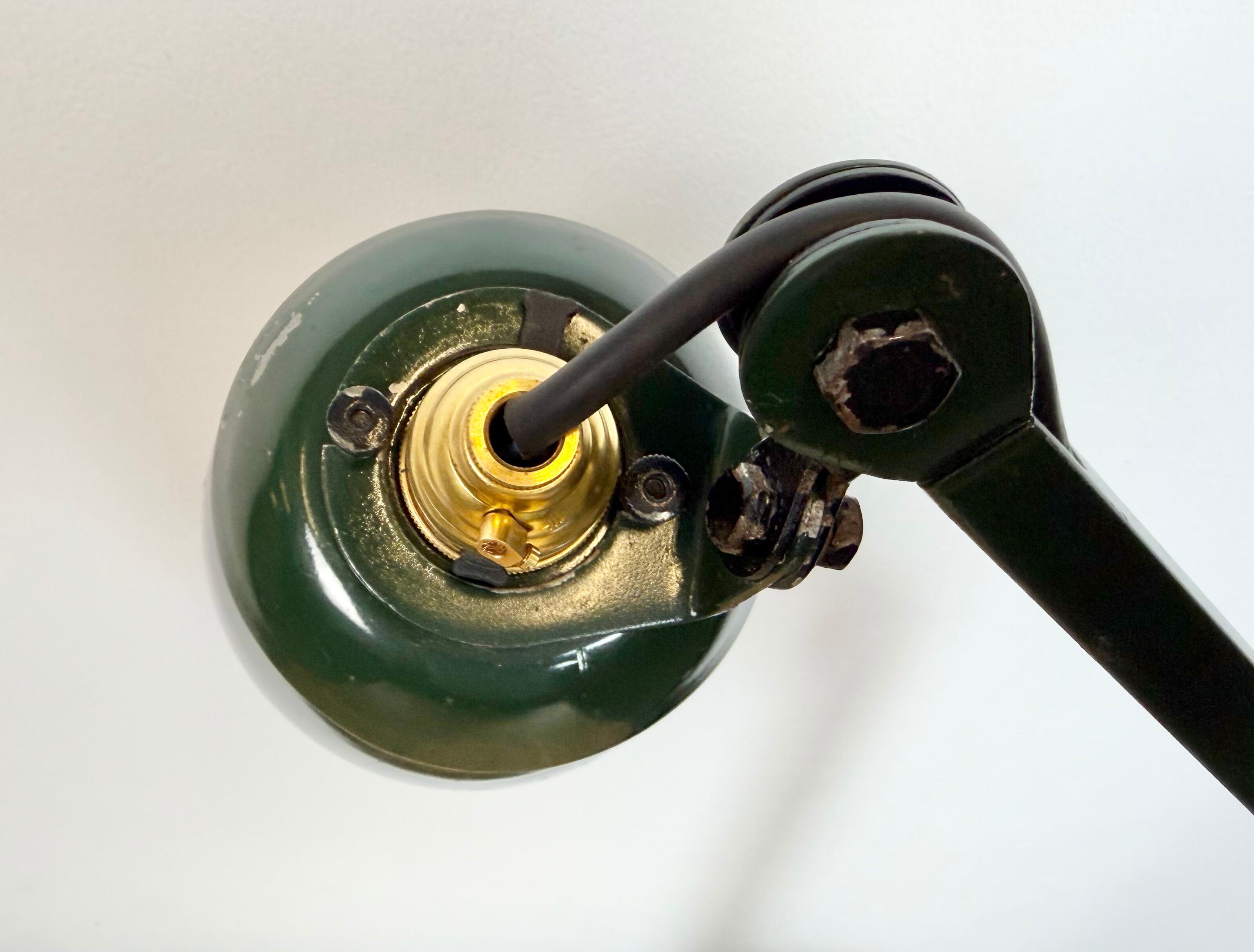 Industrial Green Enamel Adjustable Table Lamp, 1960s