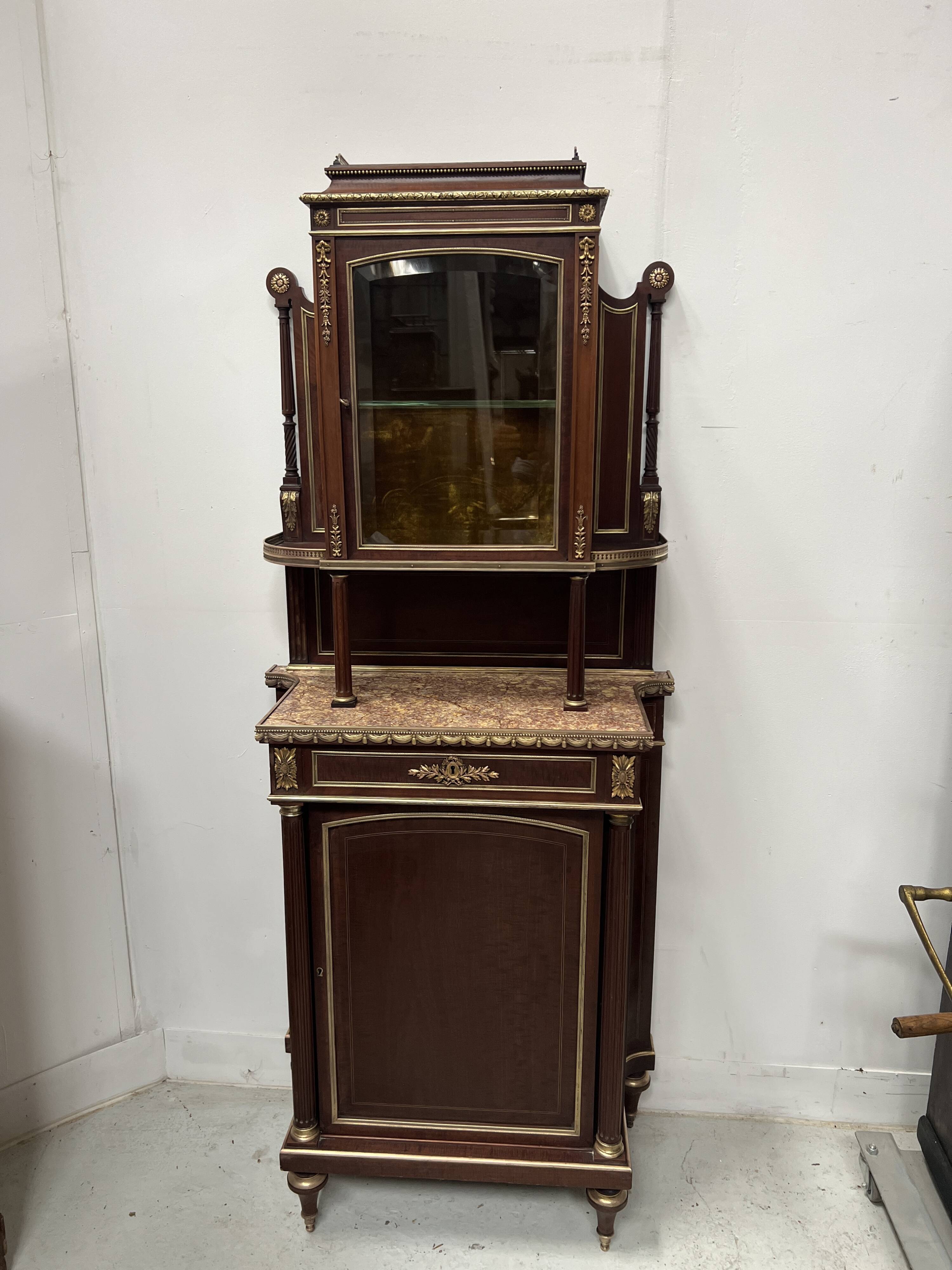 Napoleon III Mahogany and Chiseled Bronze Display Cabinet, 19th Century