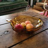 Vintage molded amber glass bowl – leaf and grape motif – years