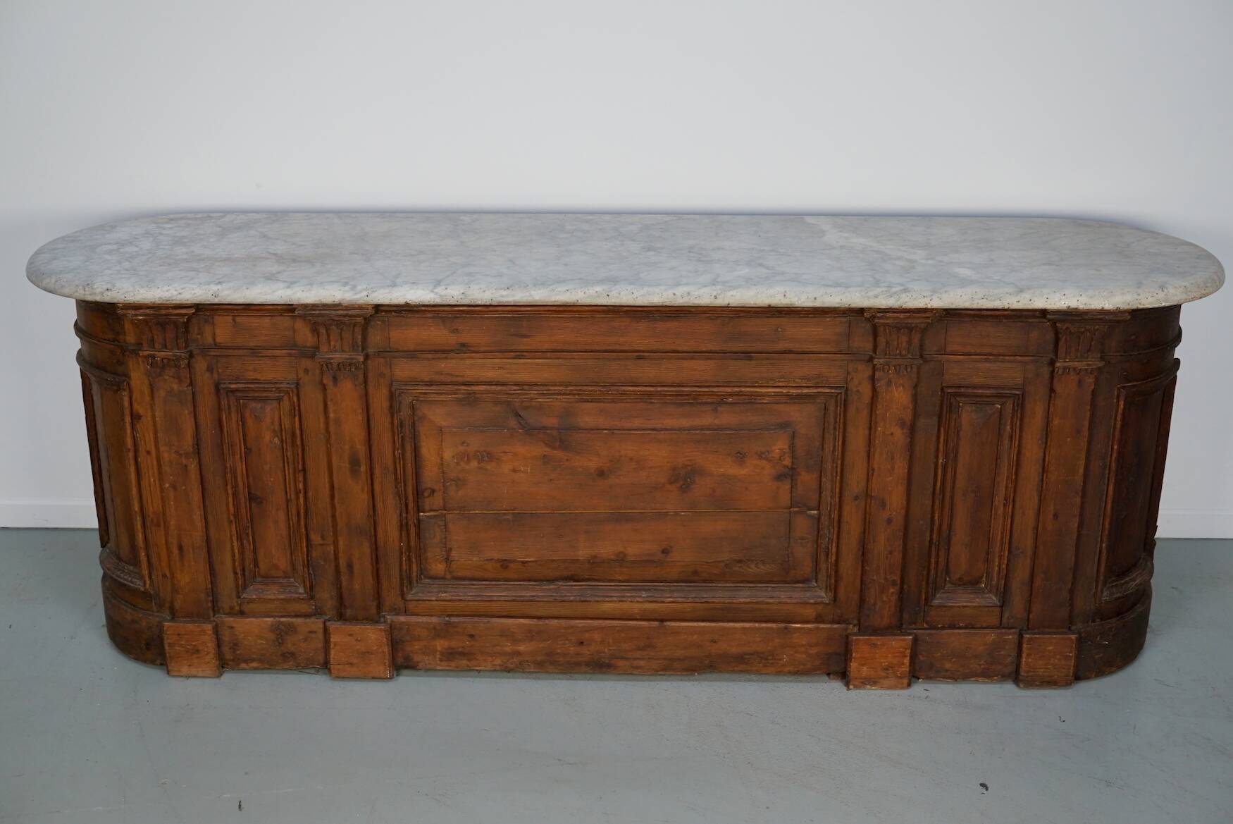 Antique Shop Counter / Kitchen Island in Dutch Pine and Marble, 19th Century